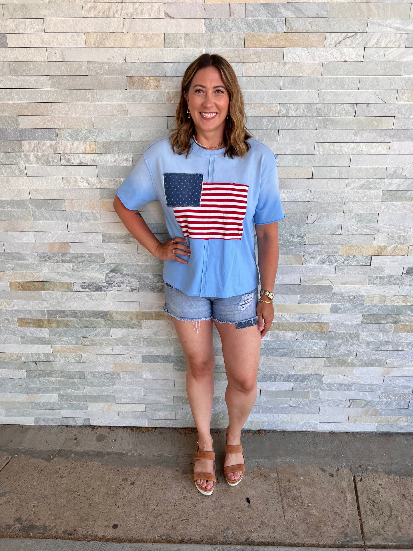Patchwork American Flag Top