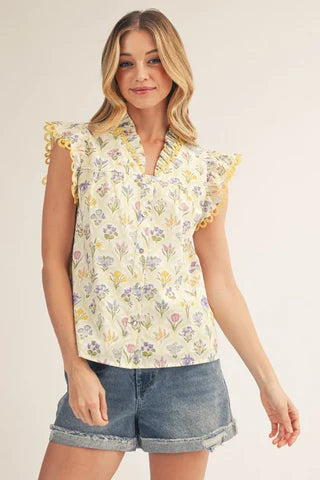 Yellow Garden Cap Sleeve Top