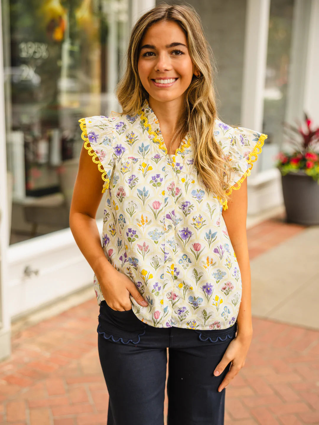Yellow Garden Cap Sleeve Top