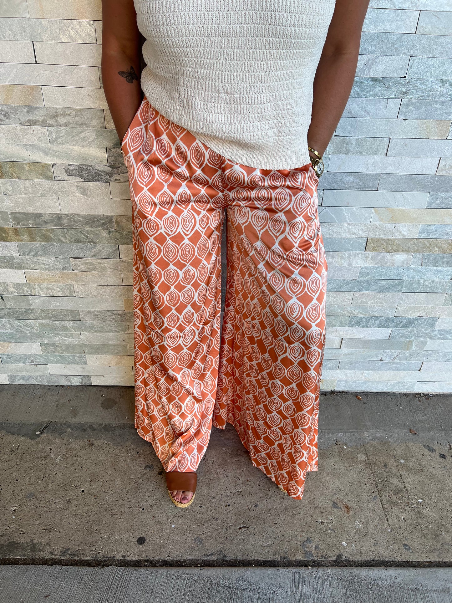 . Fun Vibes Printed Wide Leg Pant with Smocked Waist