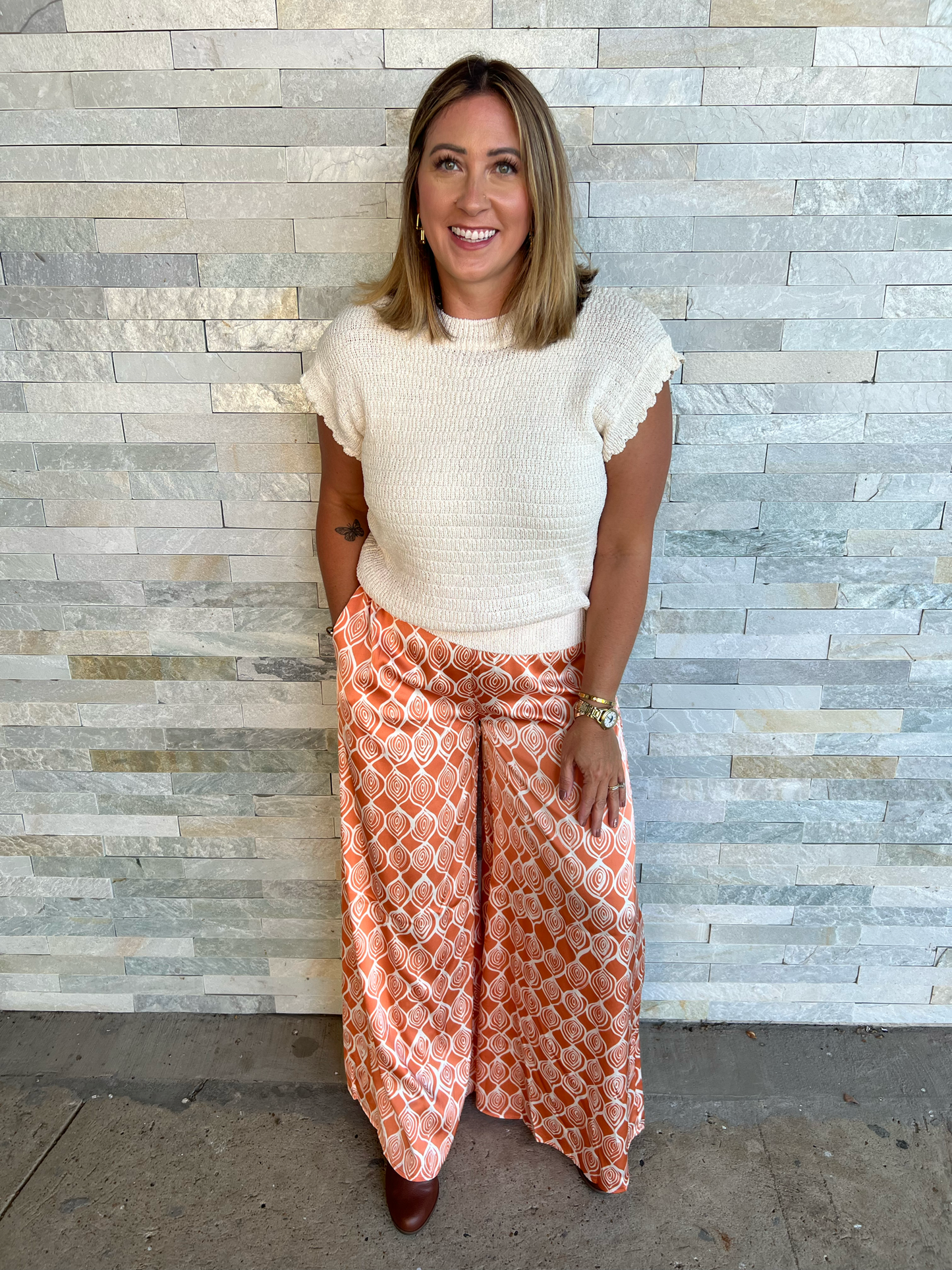 Fun Vibes Printed Wide Leg Pant with Smocked Waist