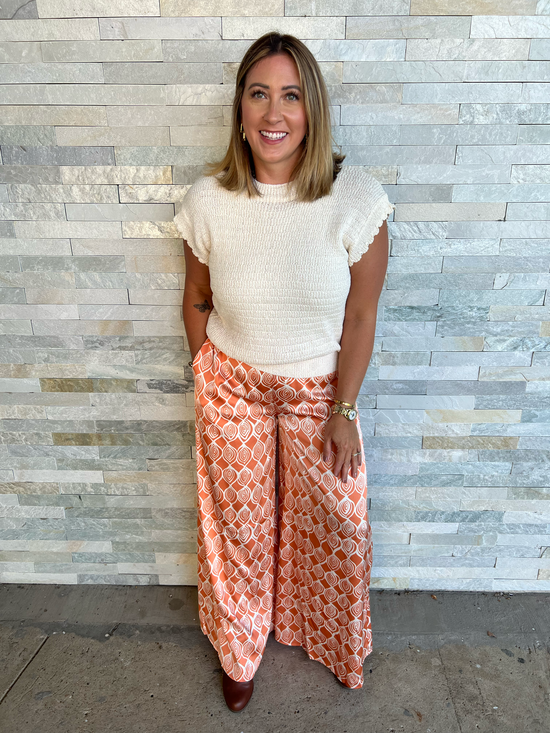 Fun Vibes Printed Wide Leg Pant with Smocked Waist