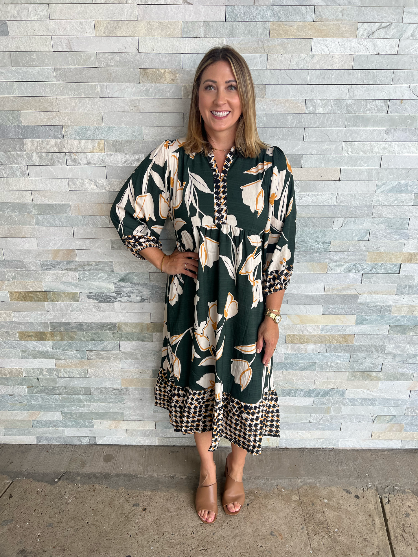 . Fall Love Green Mix Dress