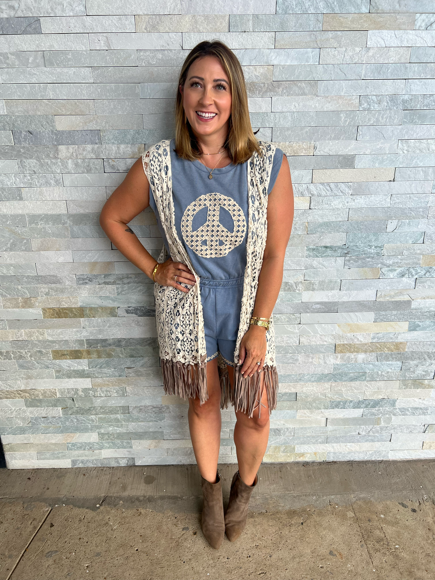 . Peace Sign Jersey Romper