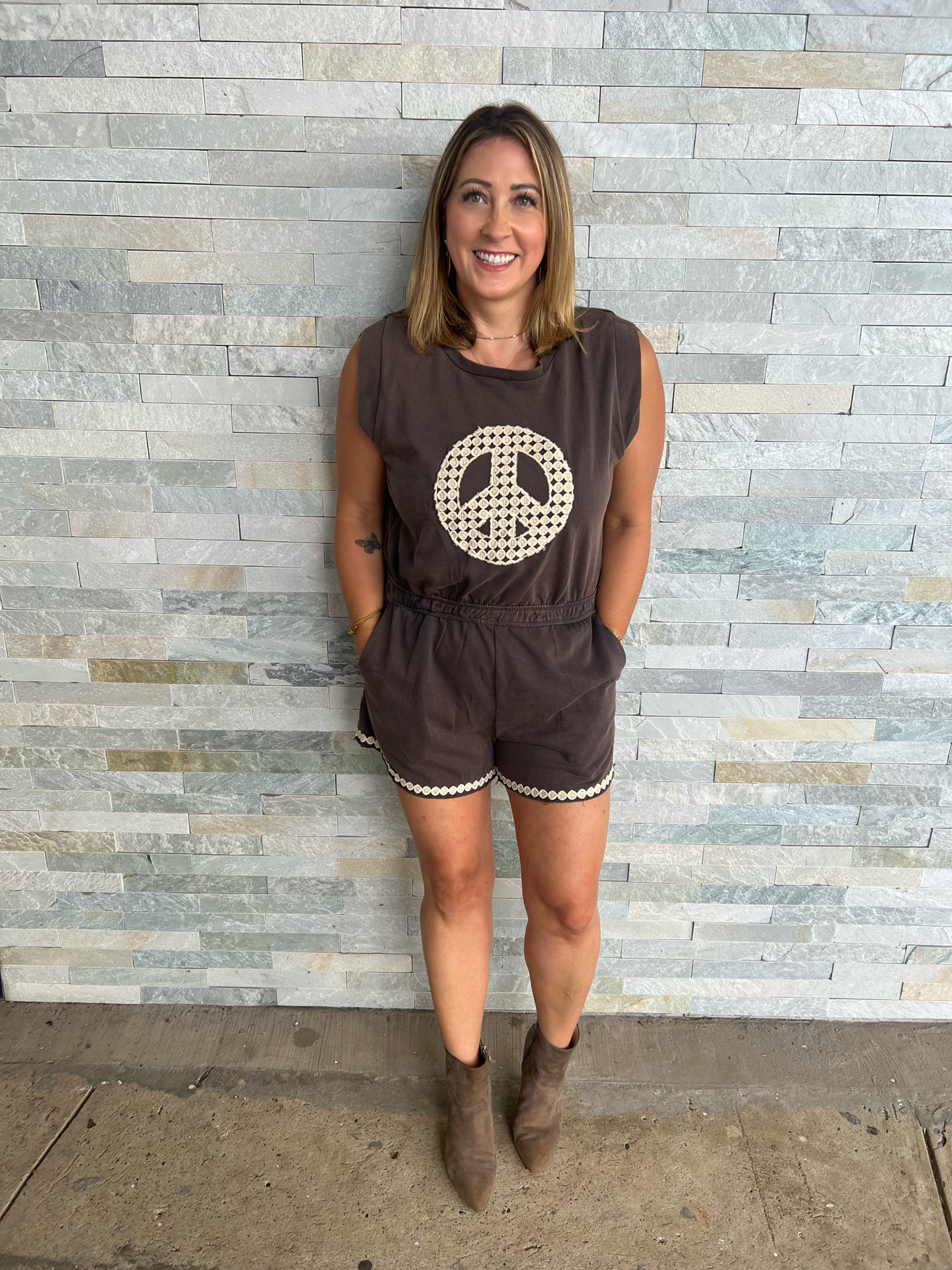 . Peace Sign Jersey Romper