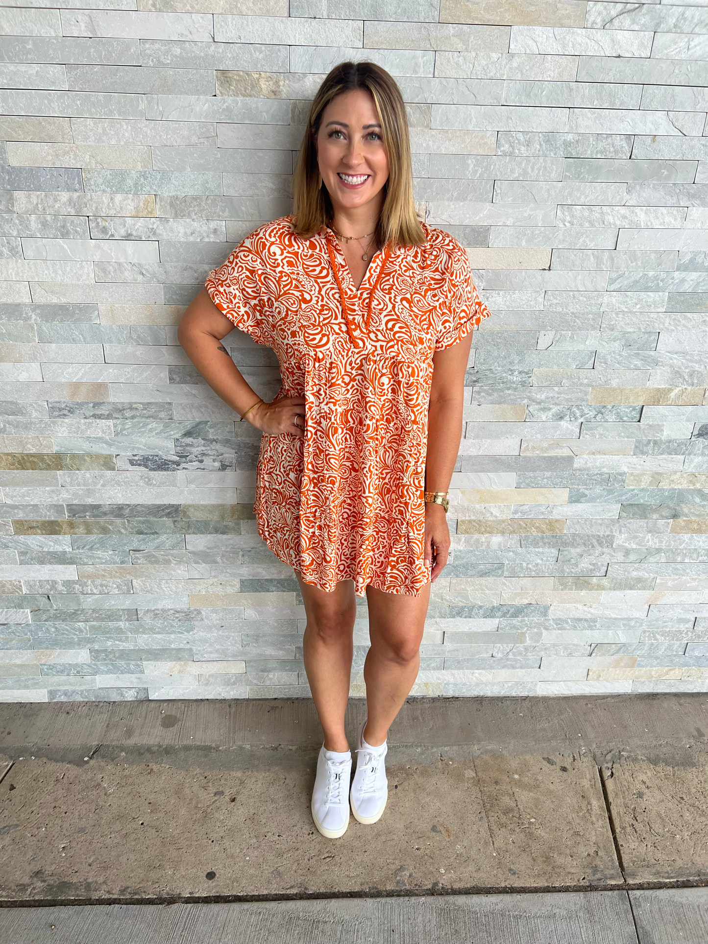Darcy Orange and White Dress