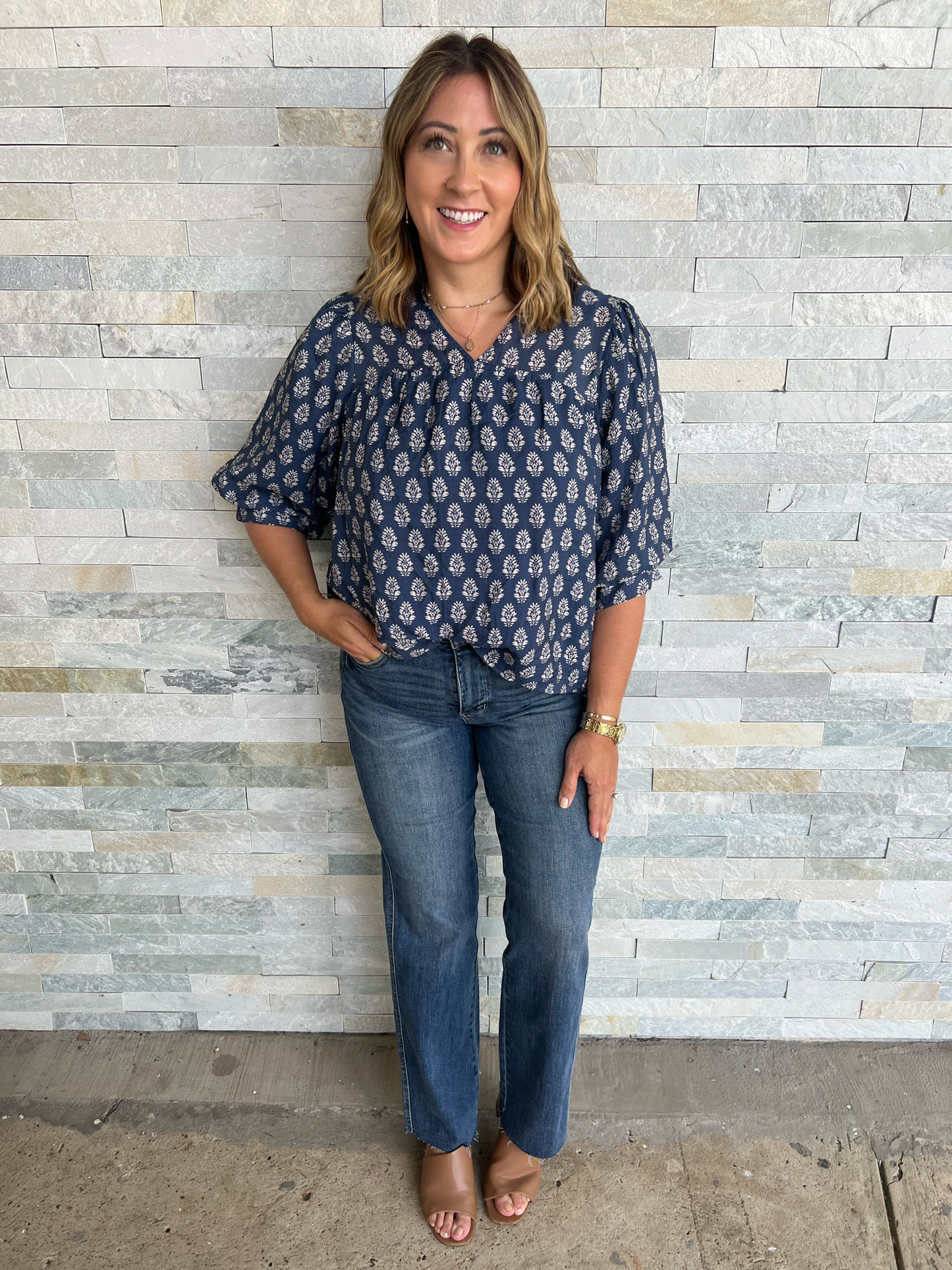 . Blue/Cream Top