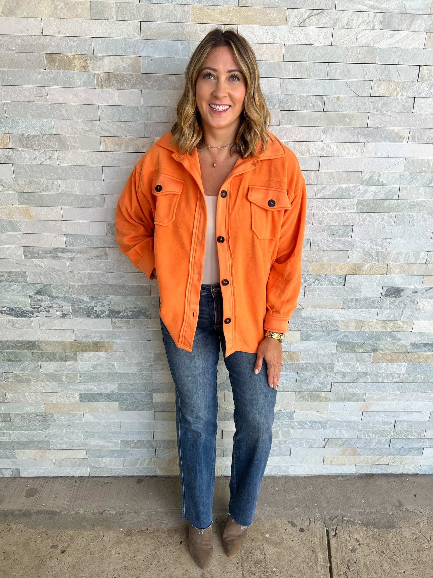 Cool Instincts Orange Shacket