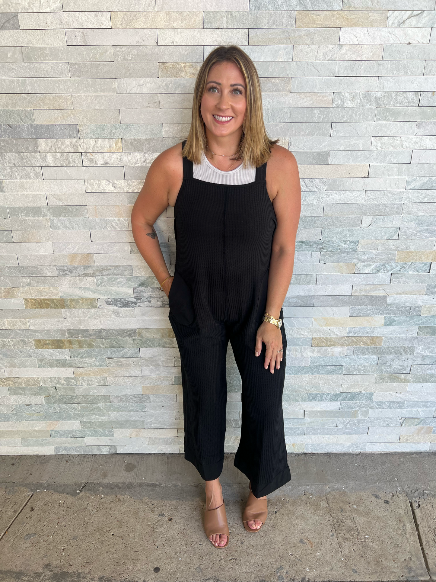 . Waffle Me Knit Wide Leg Overalls