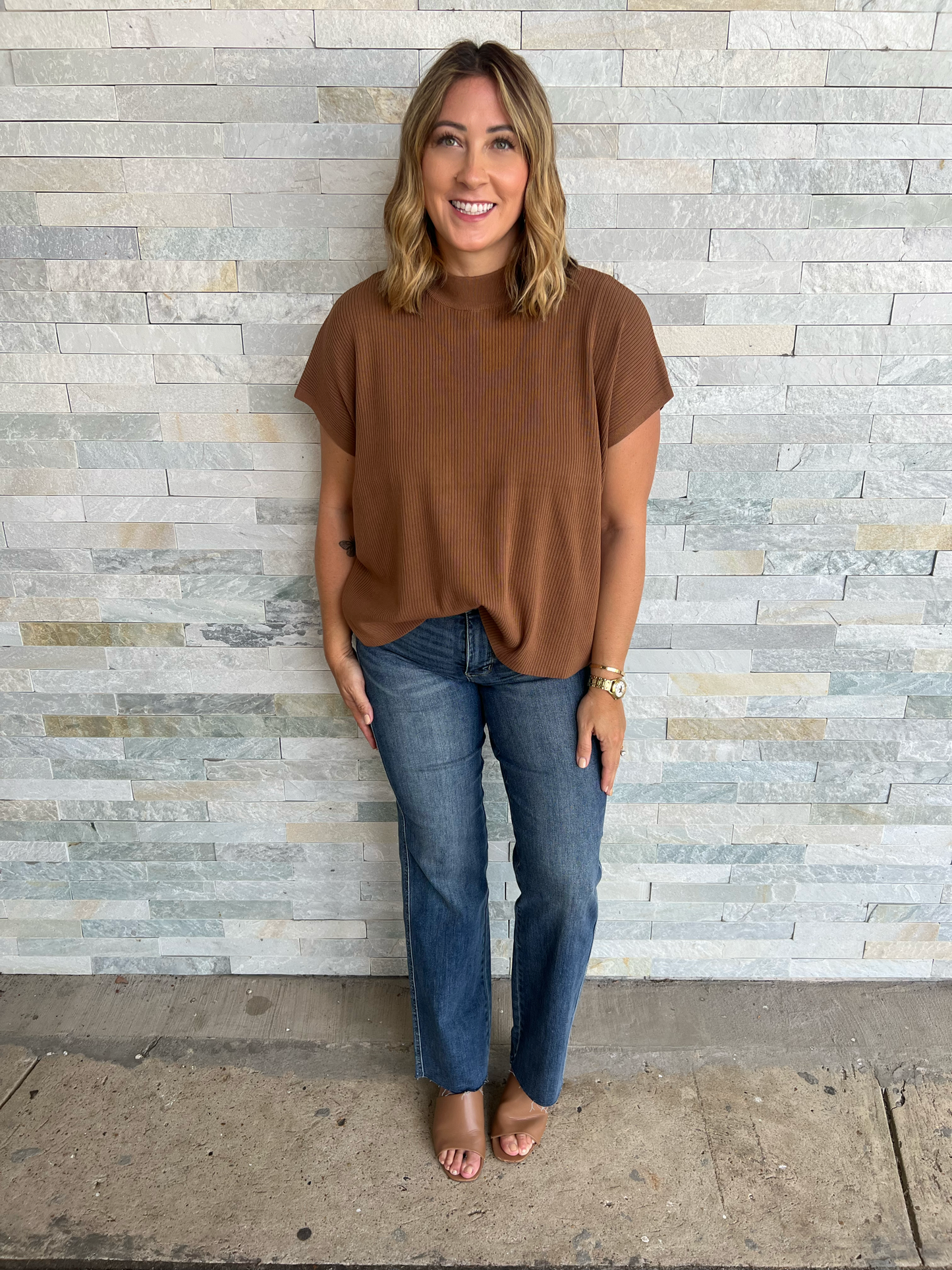 . Fall Bliss Mock Neck Ribber Sleeveless Sweater