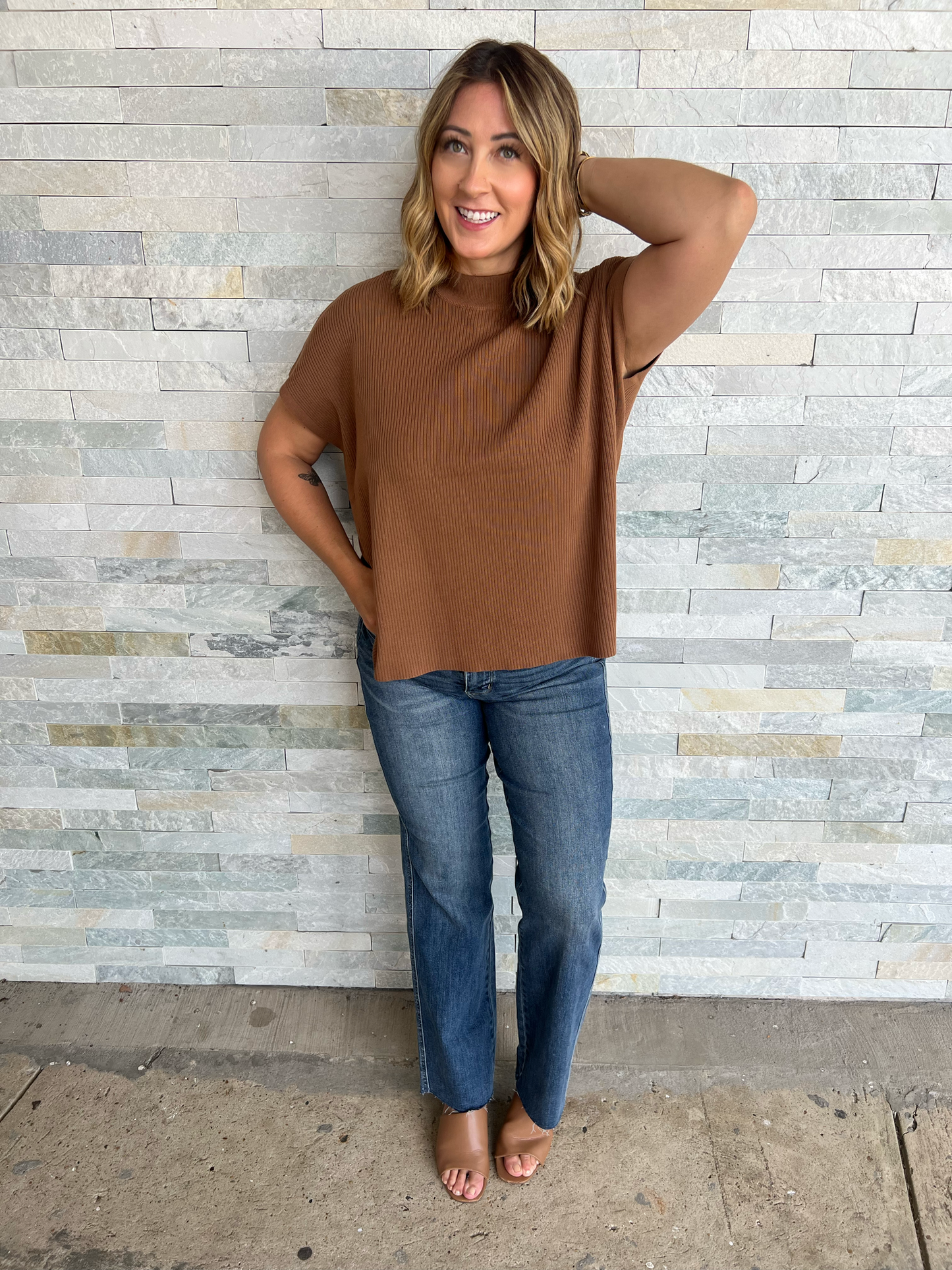 . Fall Bliss Mock Neck Ribber Sleeveless Sweater