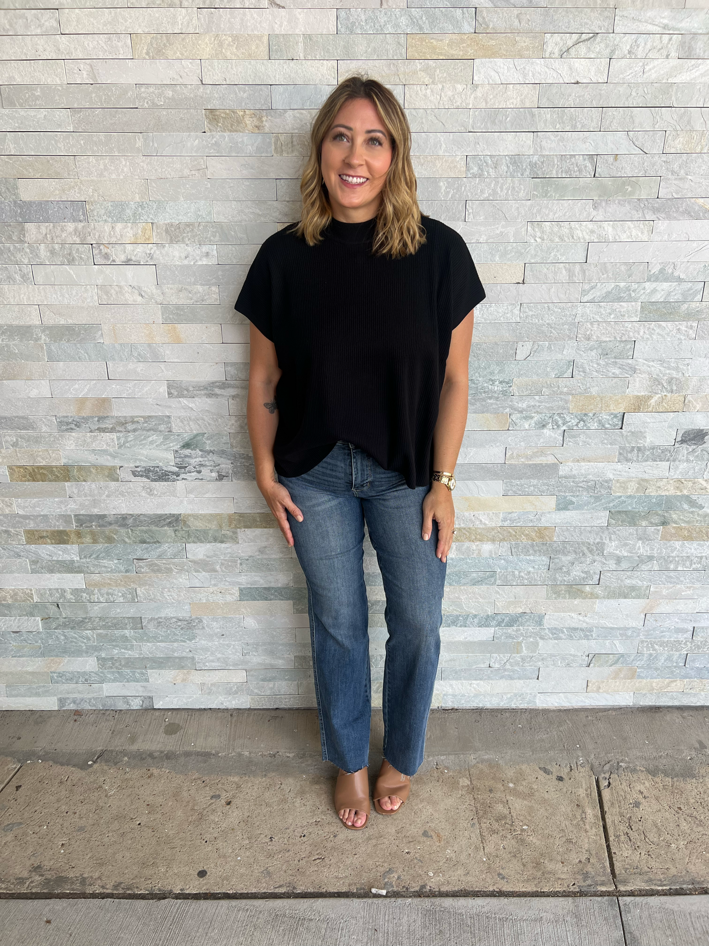 . Fall Bliss Mock Neck Ribber Sleeveless Sweater