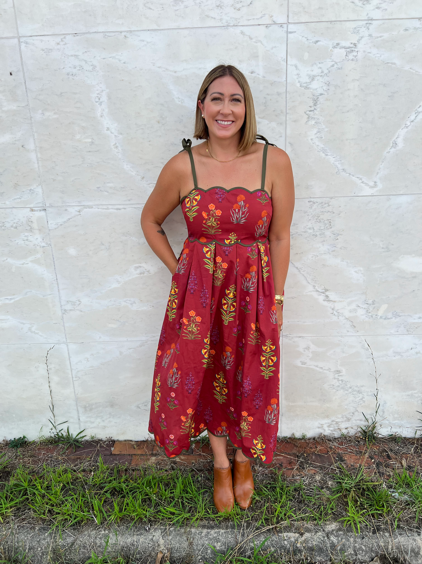 Flirting with fall floral midi dress