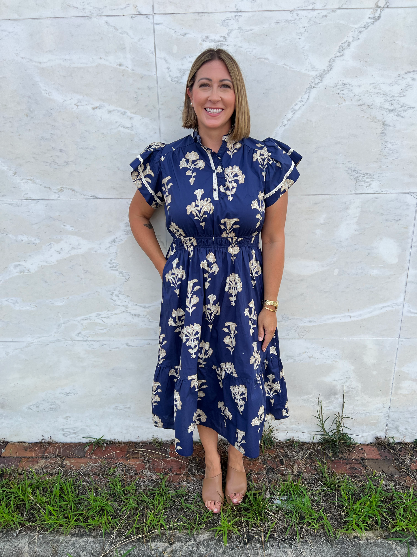 Your Heart Smiles Navy Floral Midi Dress