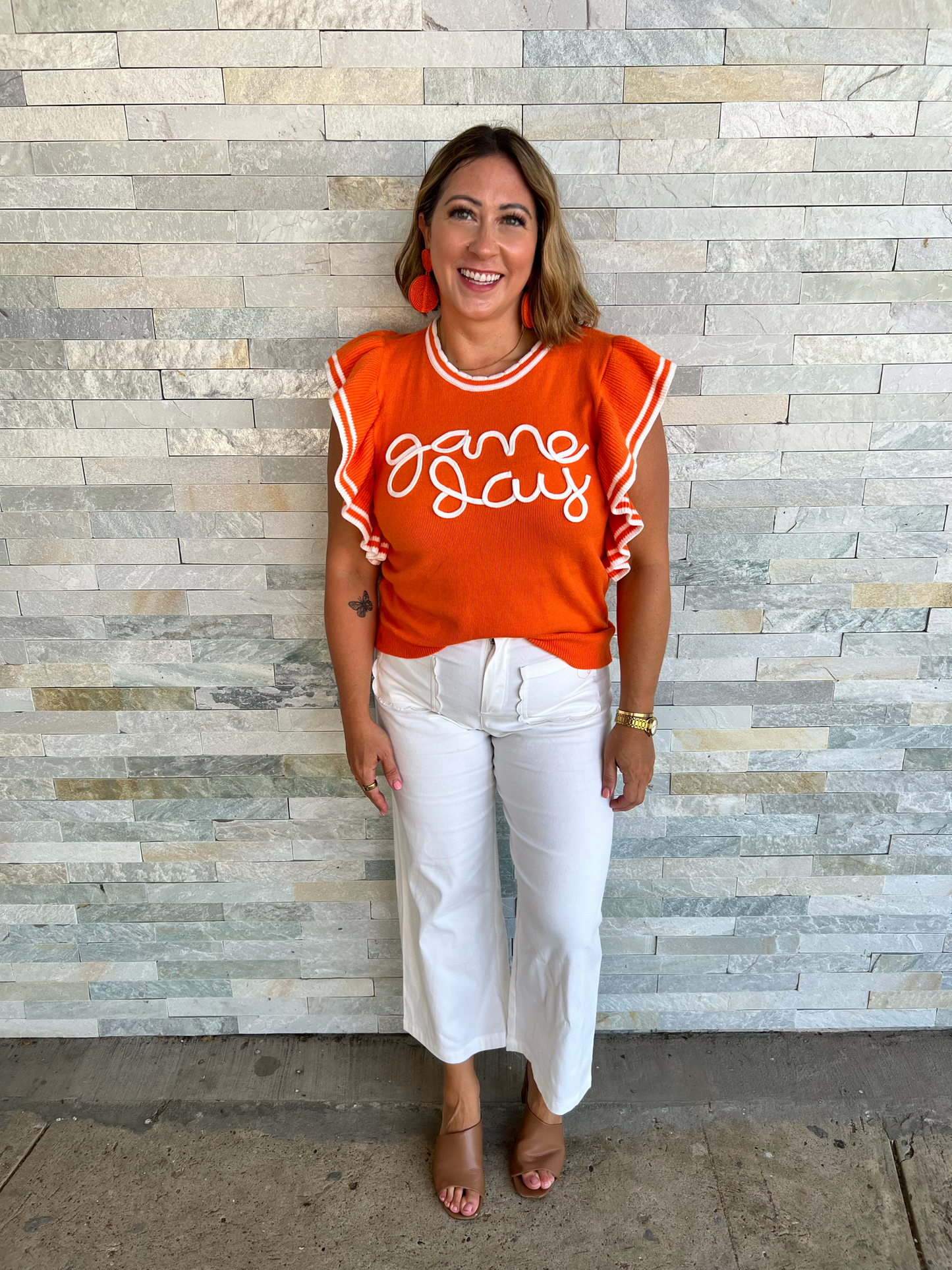 Ruffle Sleeve Varsity Gameday Knit Top