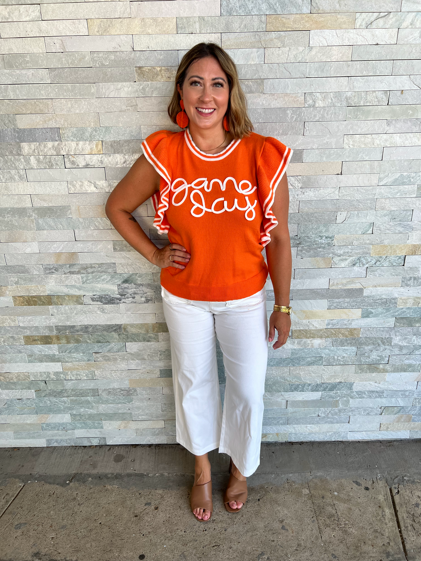 Ruffle Sleeve Varsity Gameday Knit Top