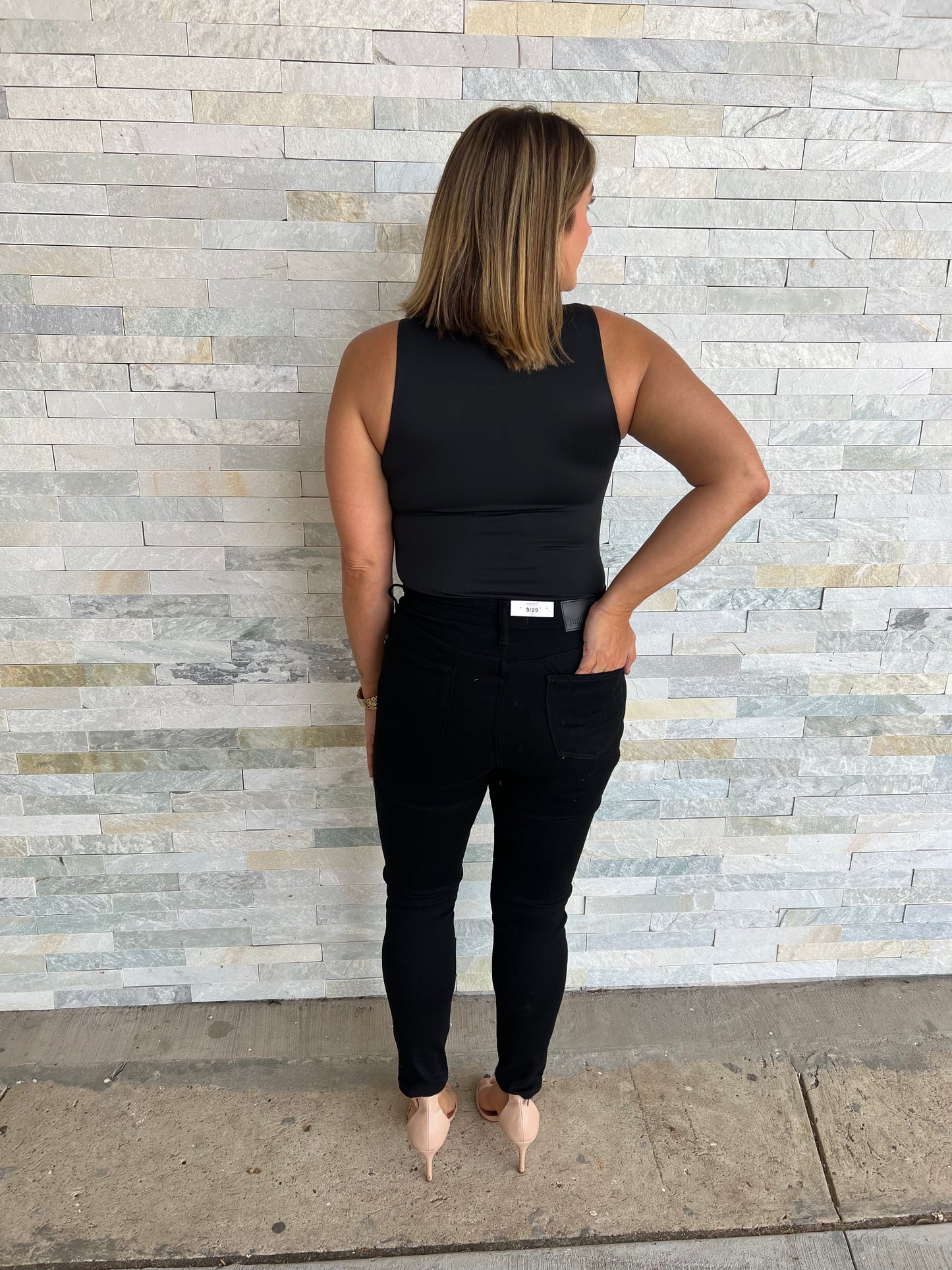 . Judy Blue Faux Leather & Denim Skinny