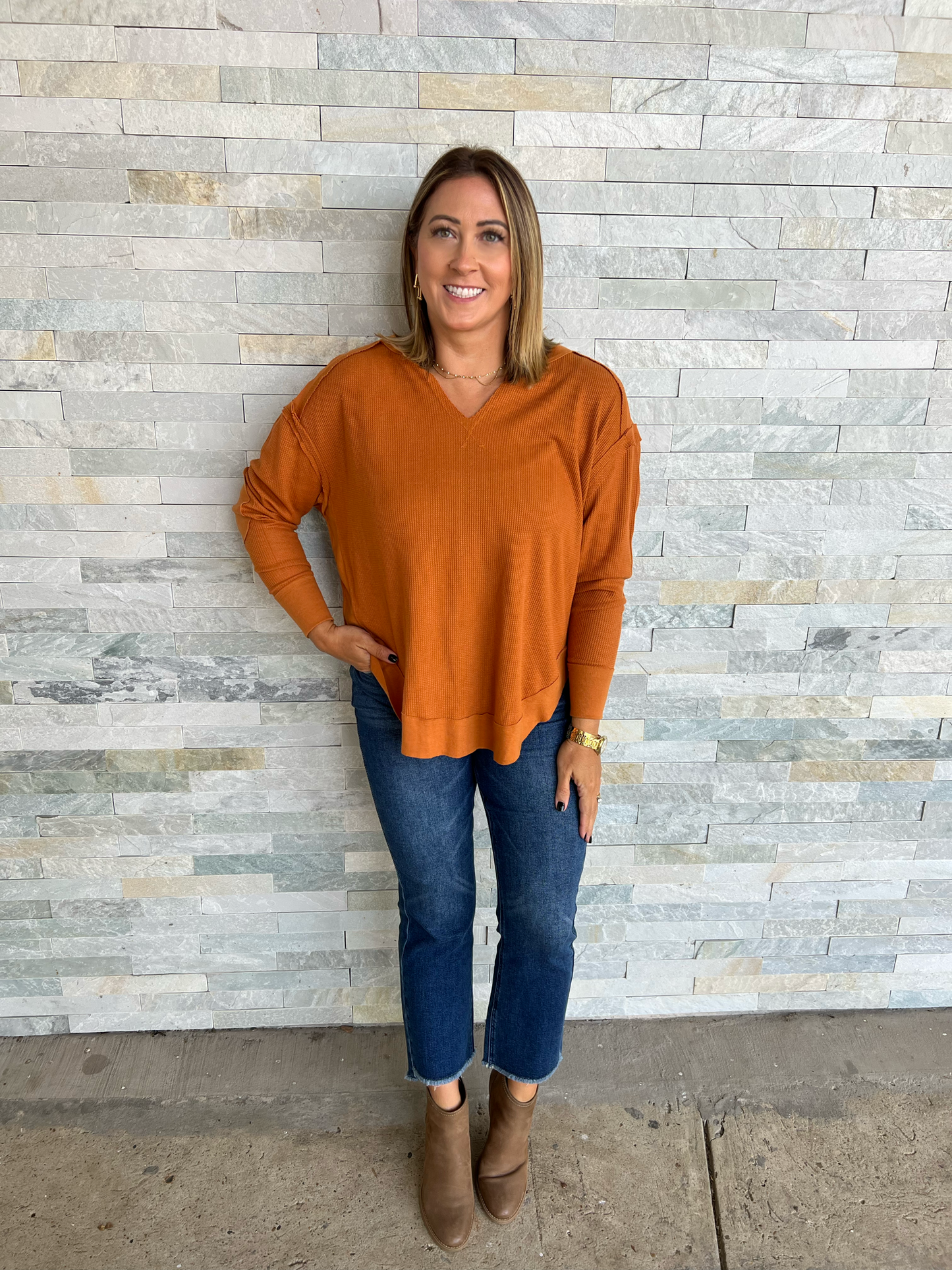 . Lovely Spirit Rust Waffle Tunic