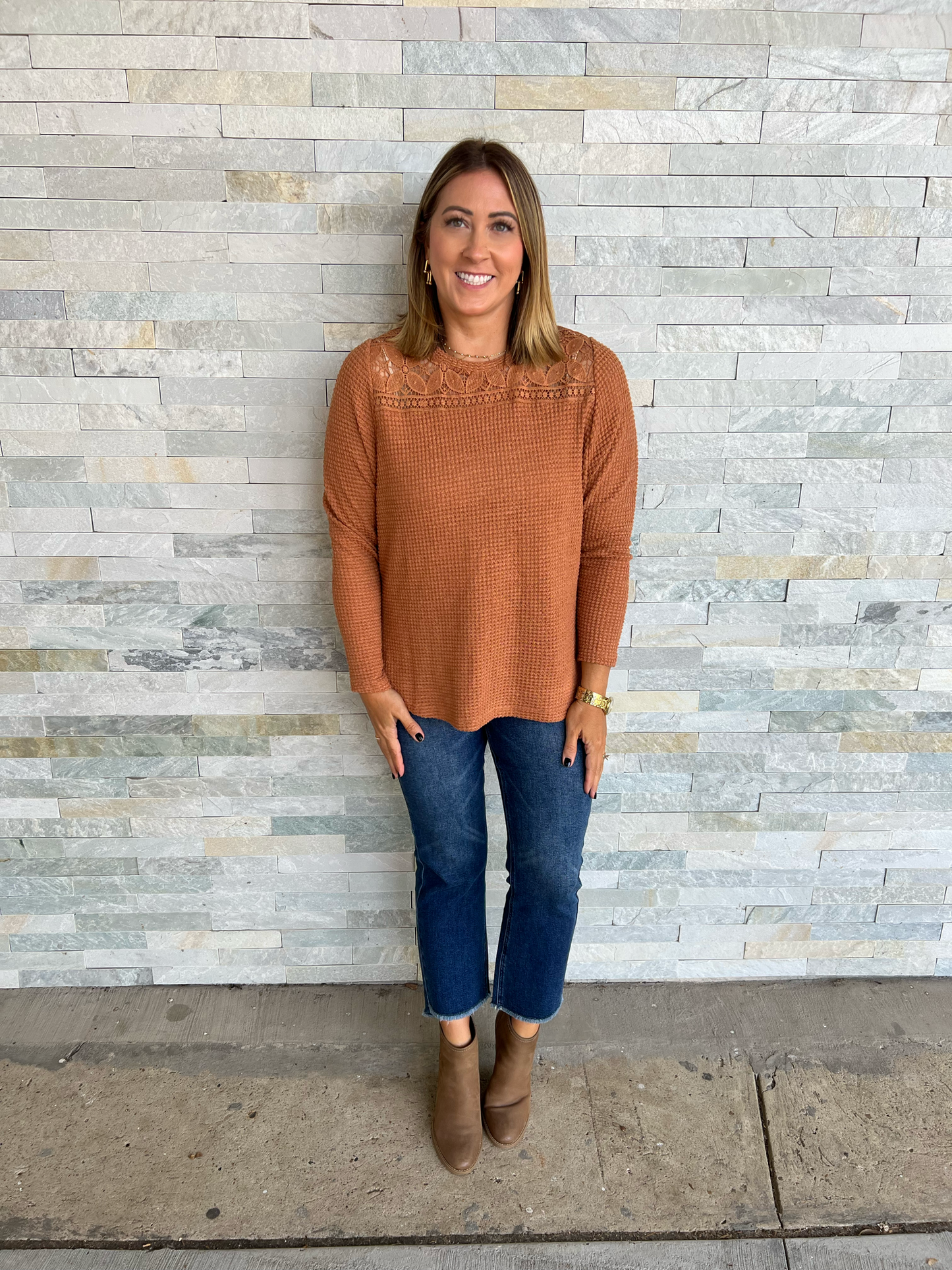 . On The Move Rust Waffle Tunic
