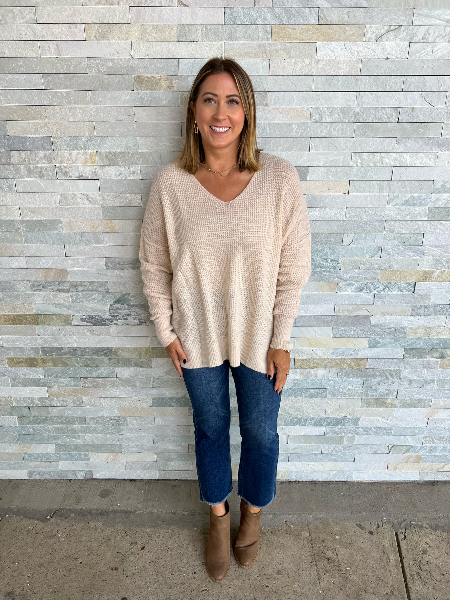 . Stolen Kiss Cream Waffle Knit Sweater