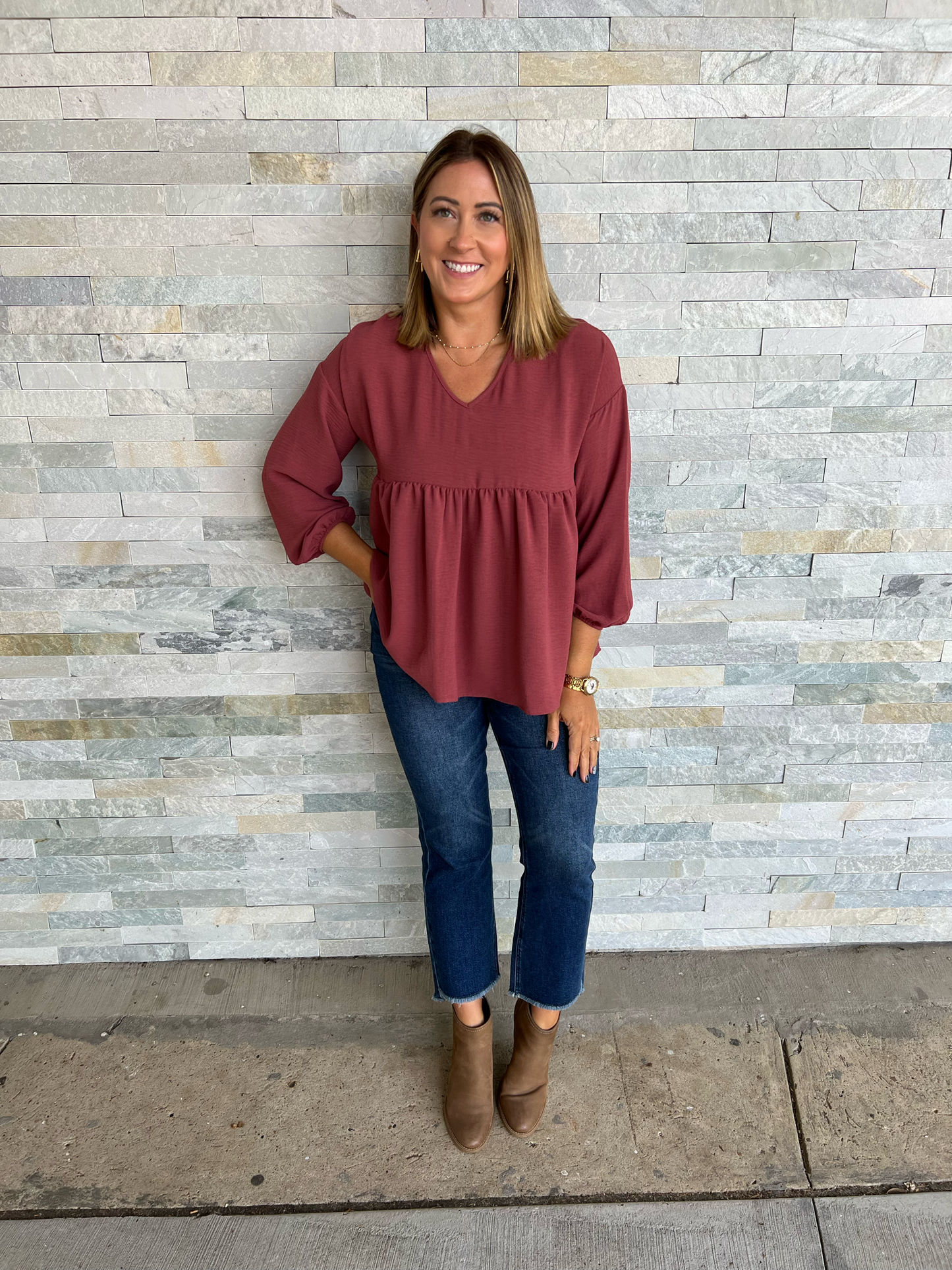 . On Cloud Wine Blouse