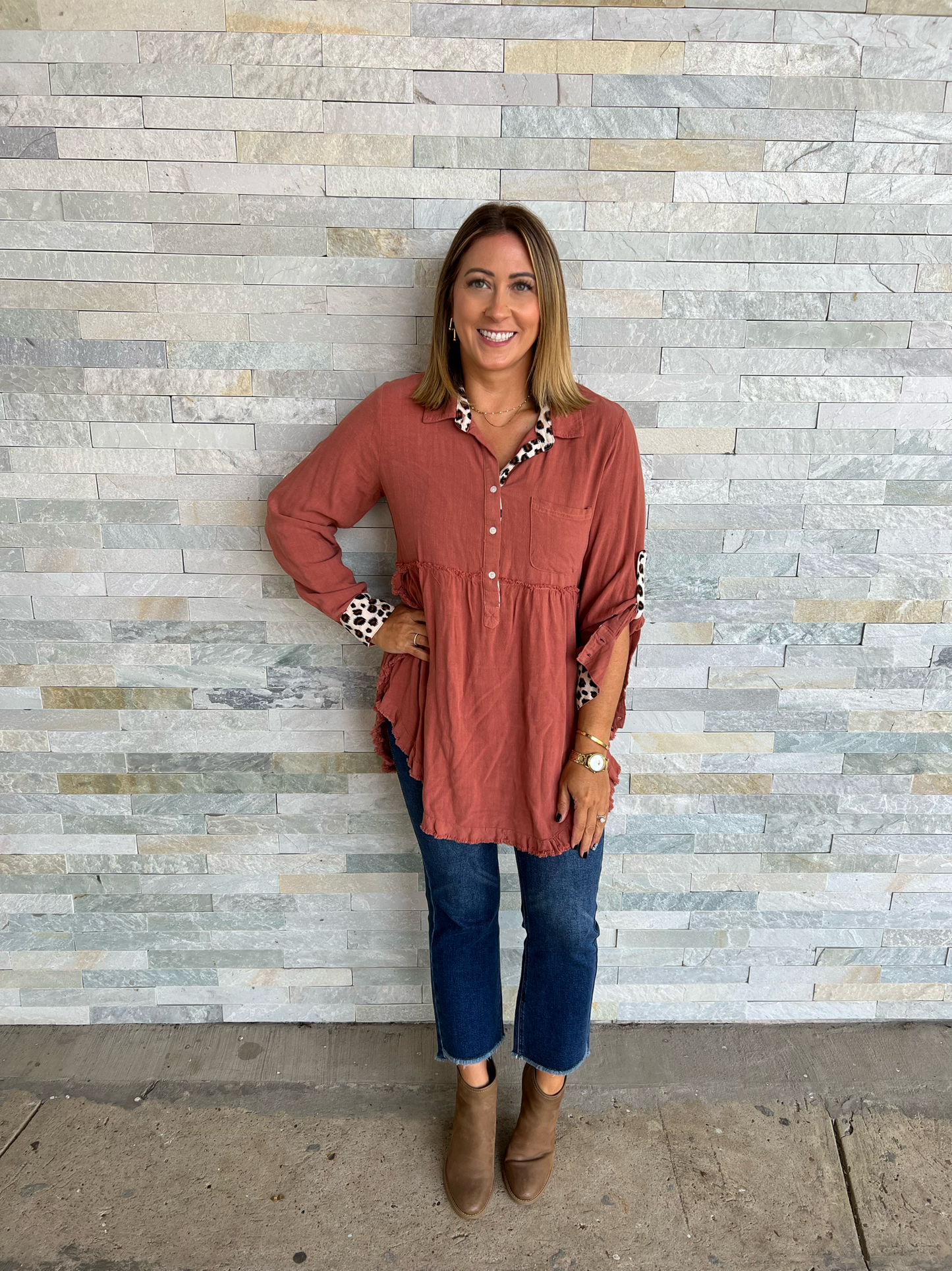 . Mad About You Terracotta and leopard Tunic
