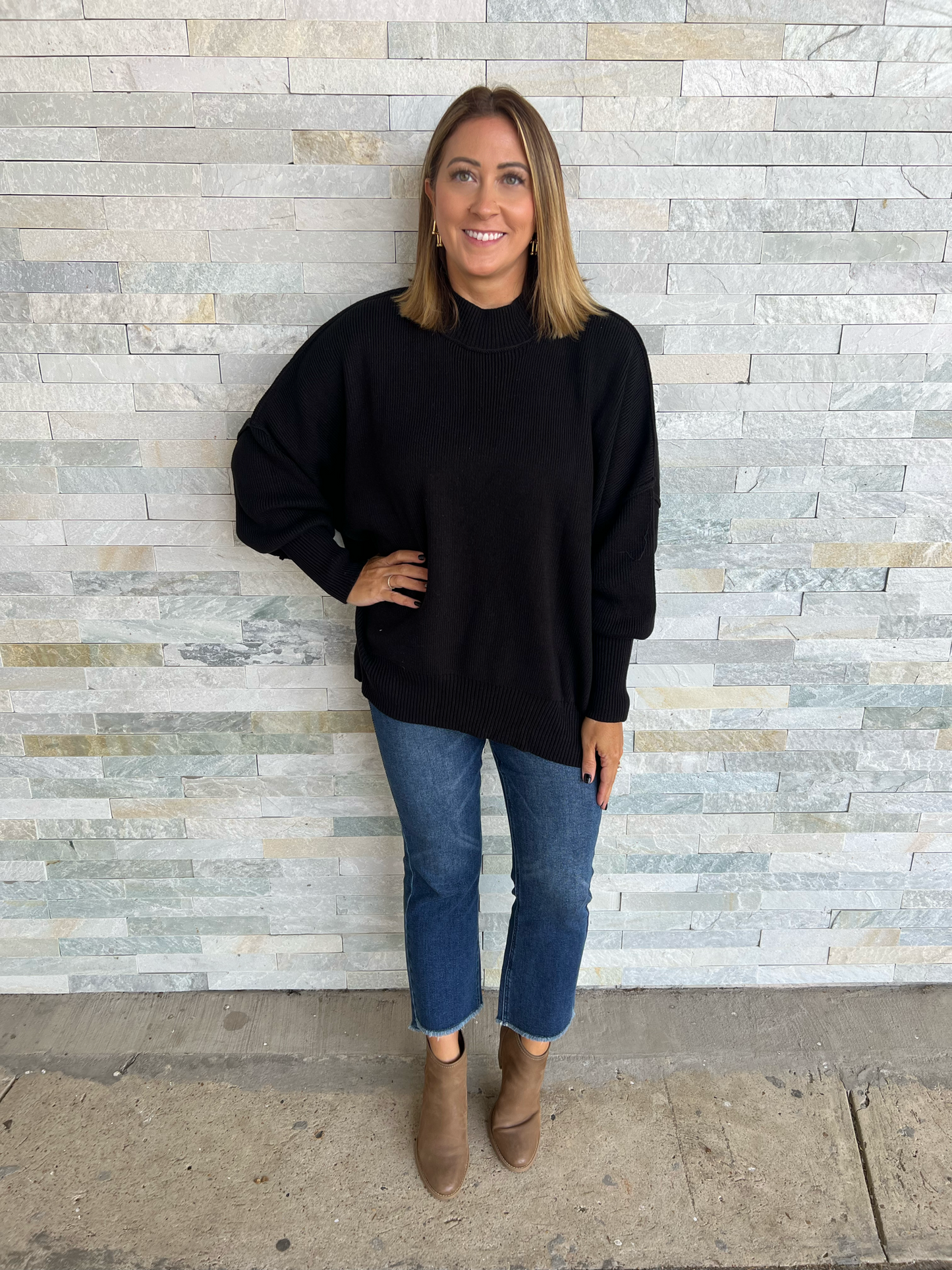 . Amy Ribbed Drop Shoulder Sweater