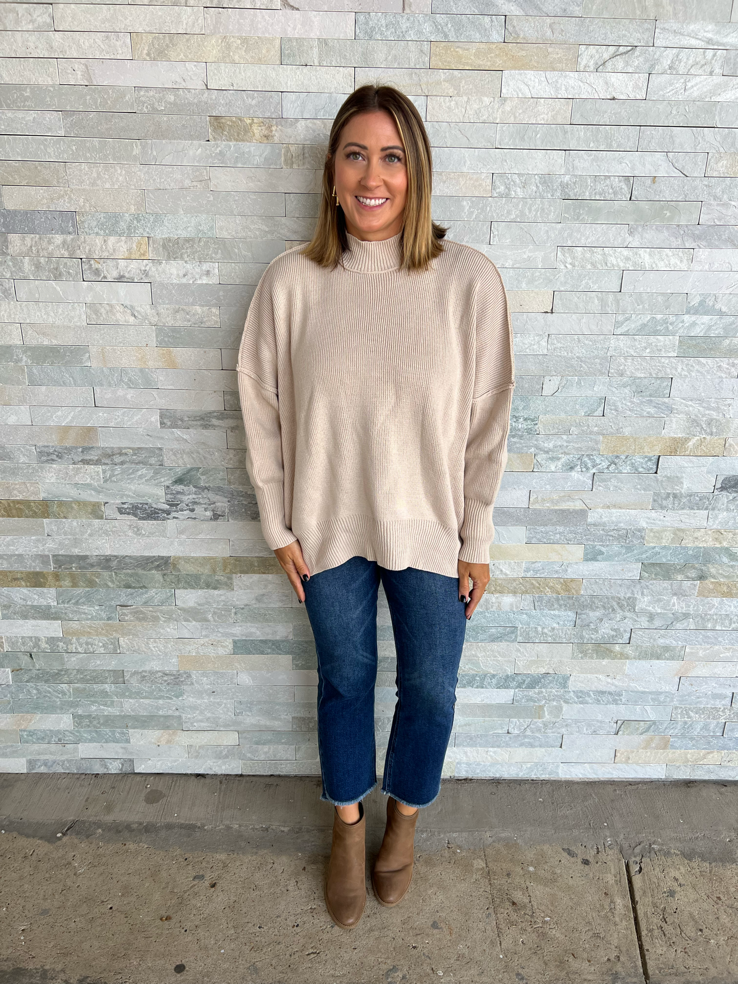 . Amy Ribbed Drop Shoulder Sweater