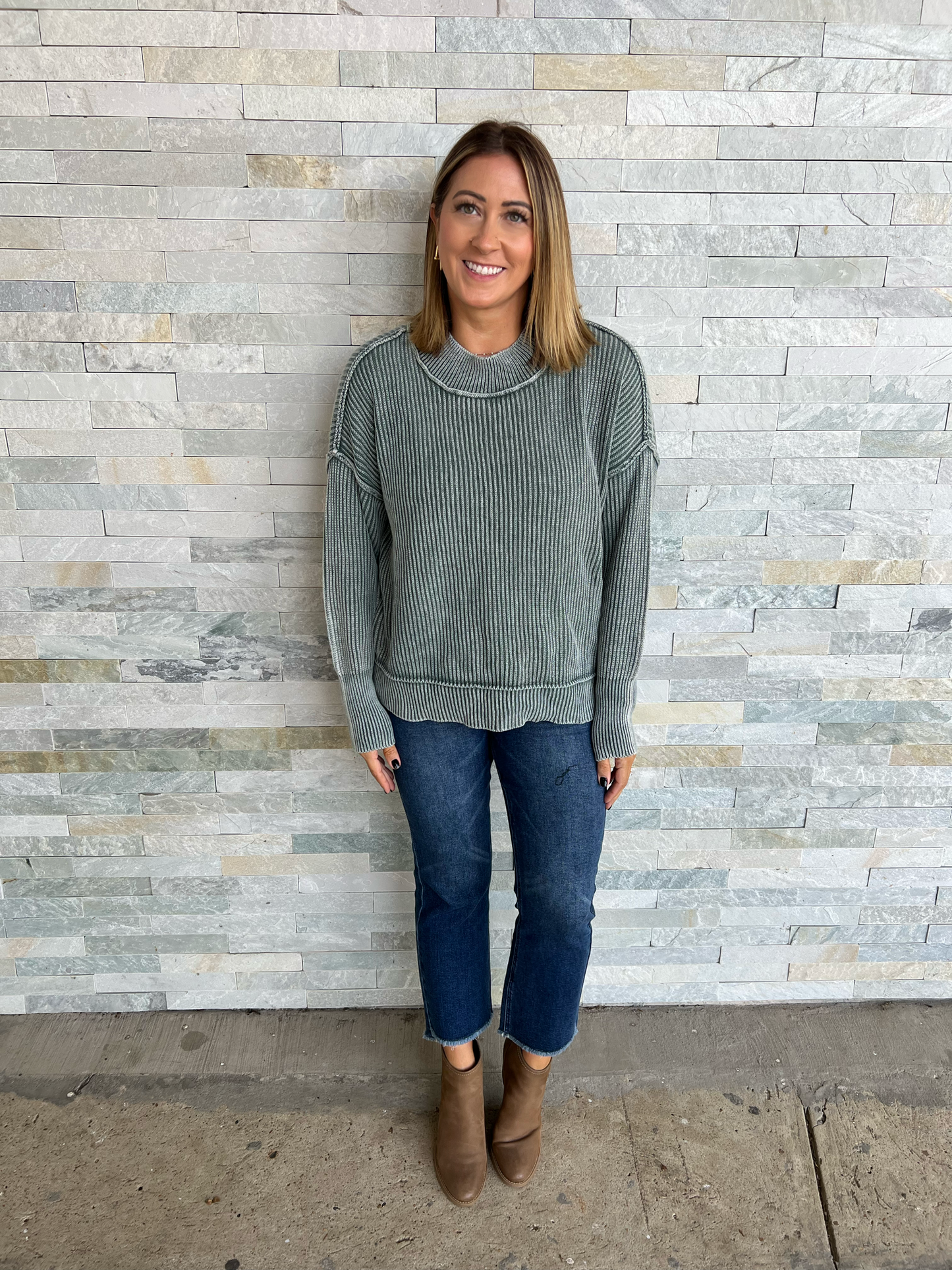 . Brit Washed Side Slit Oversized Sweater