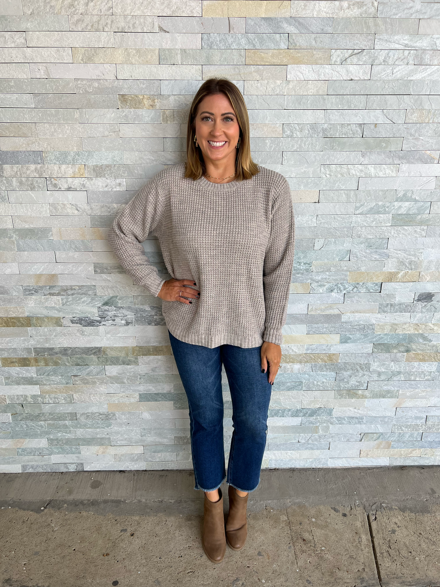 . The Amy Round Hem Waffle Knit Sweater