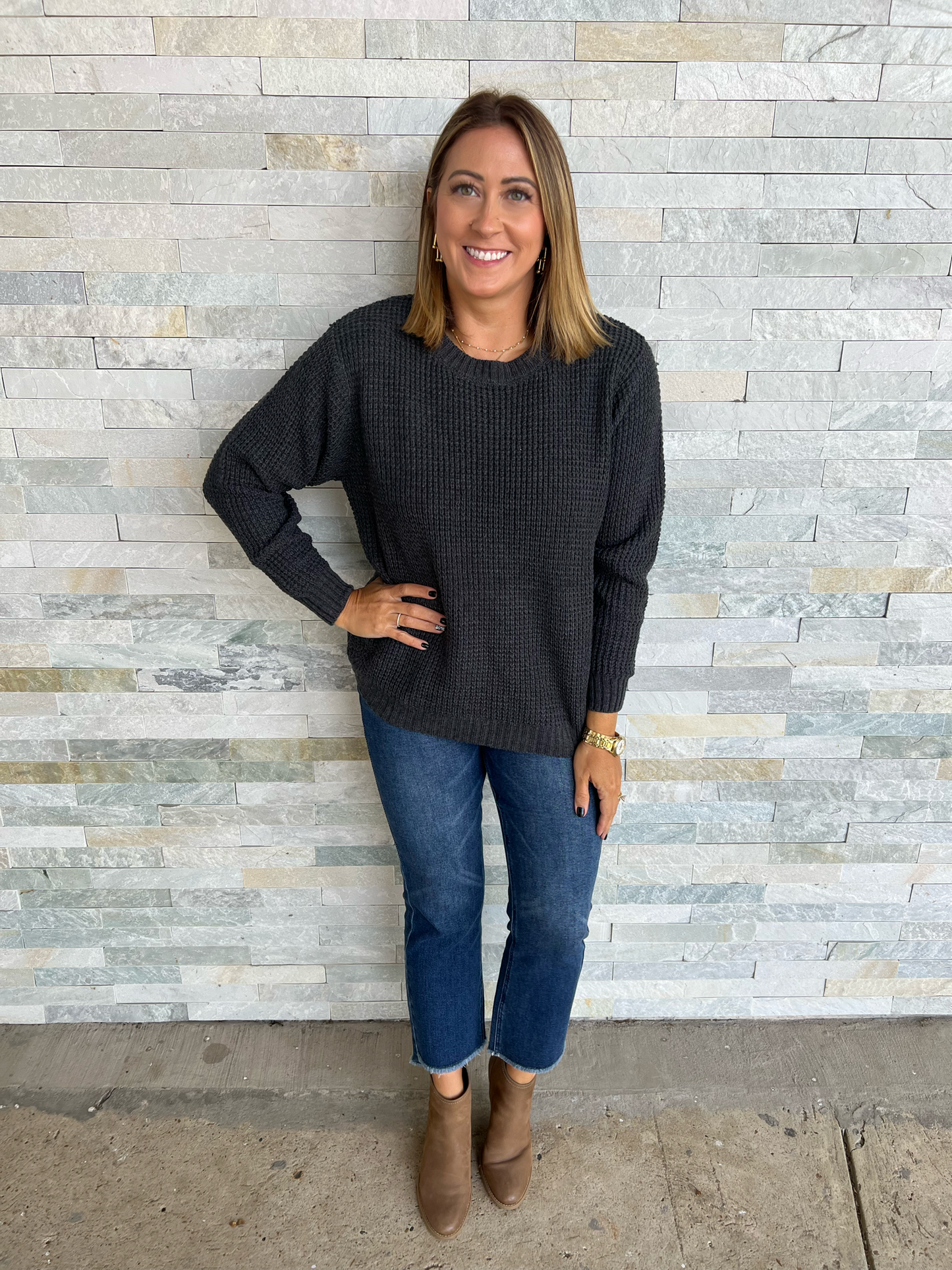 . The Amy Round Hem Waffle Knit Sweater