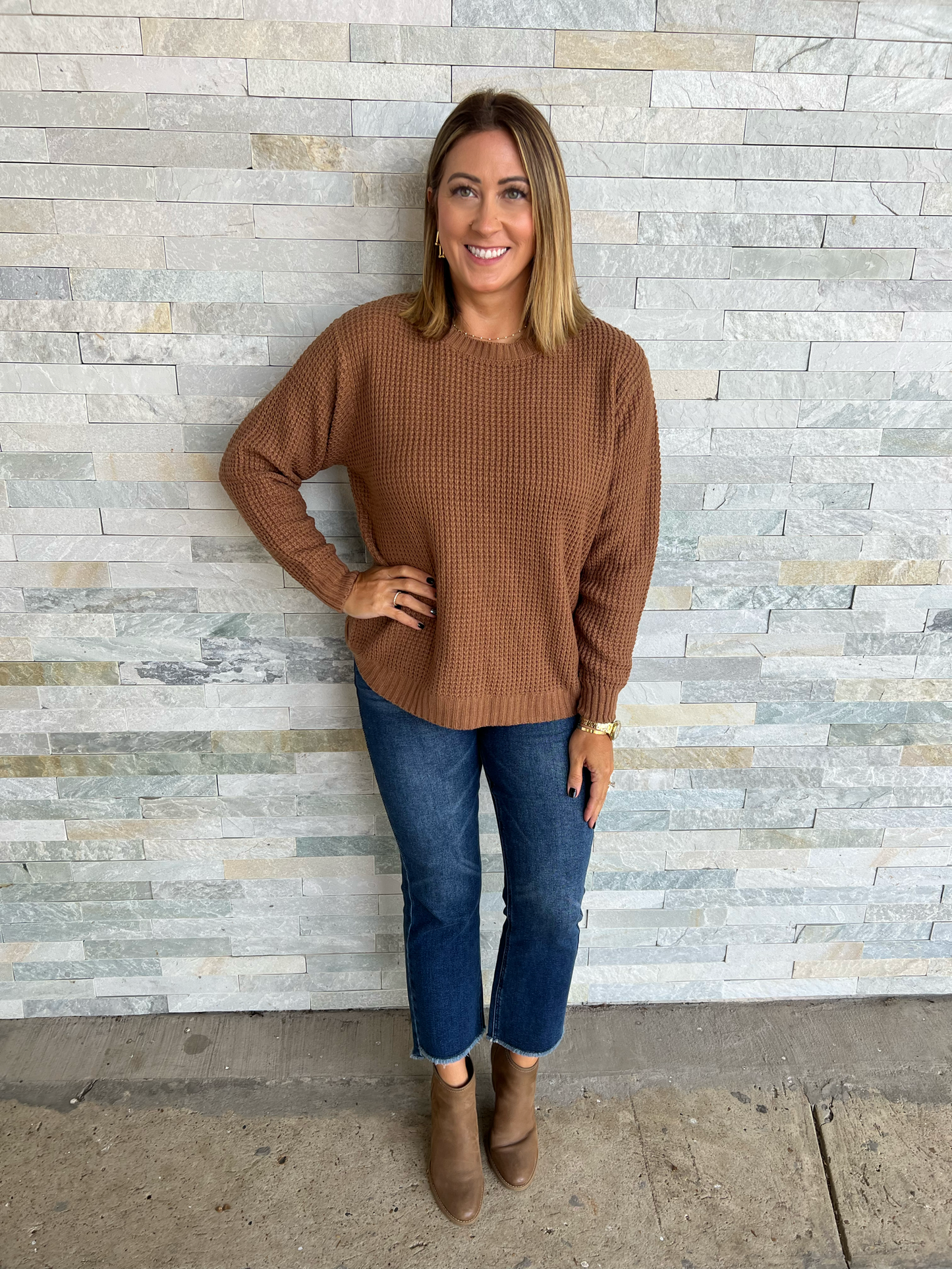 . The Amy Round Hem Waffle Knit Sweater