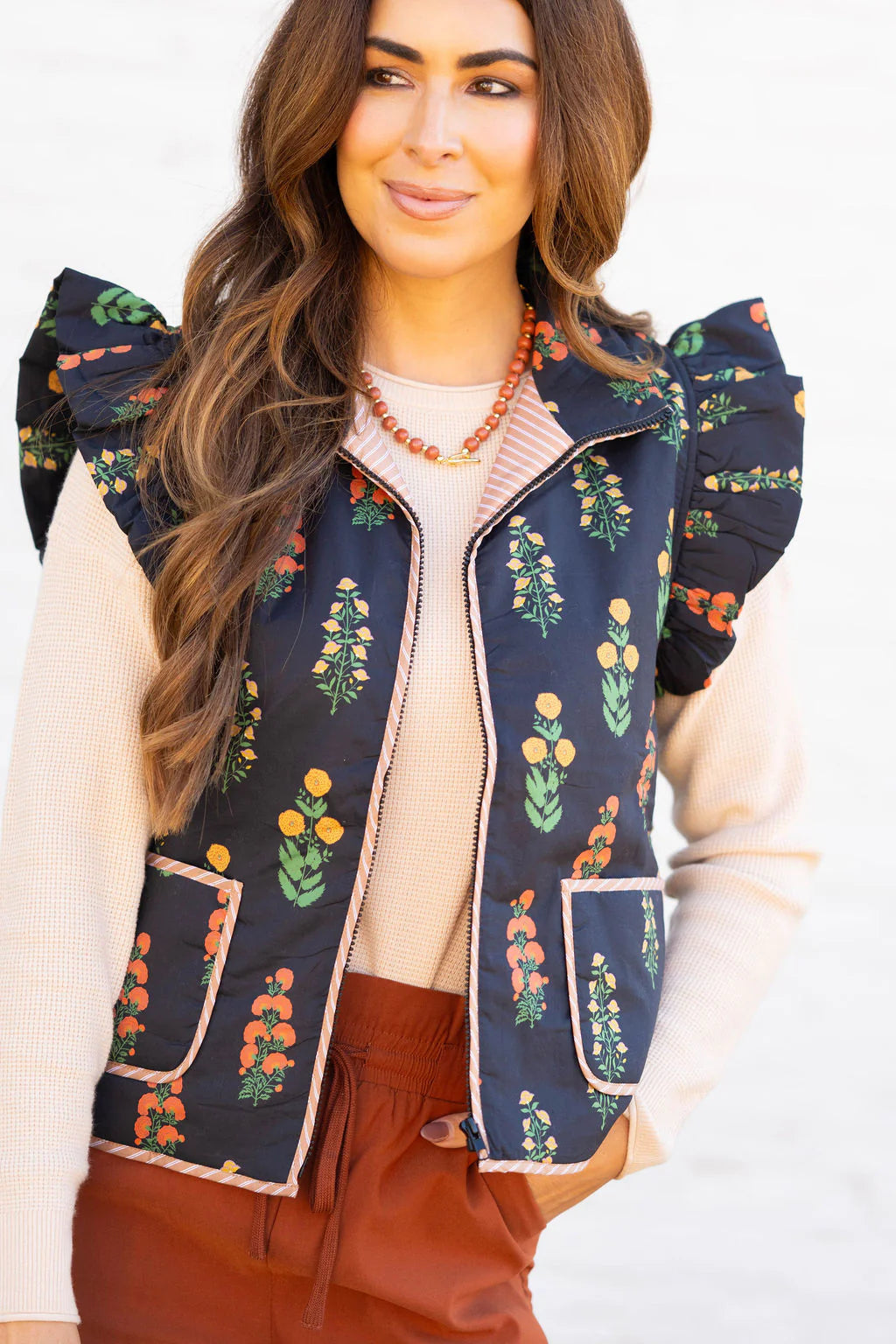 . Wildflower Lane Floral Print Puffy Vest