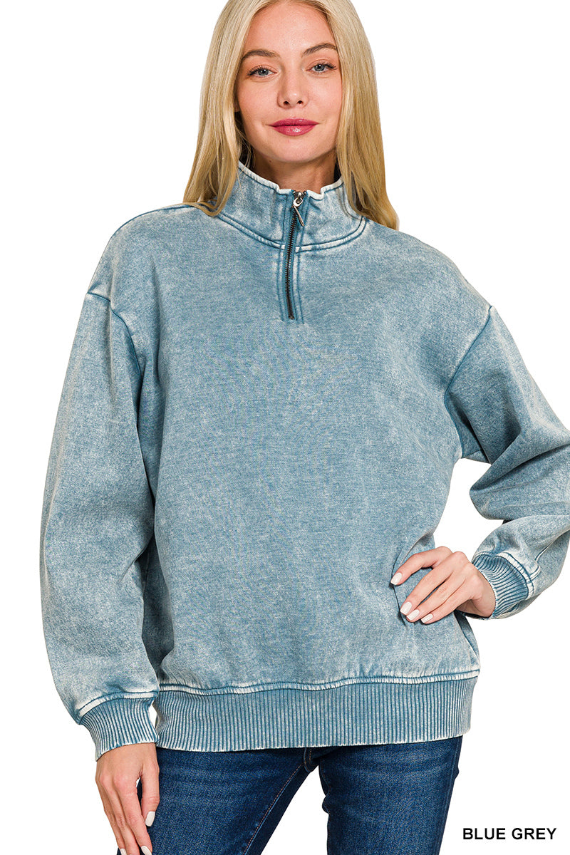. My Favorite Acid Washed 1/2 Zip Fleece Pullover