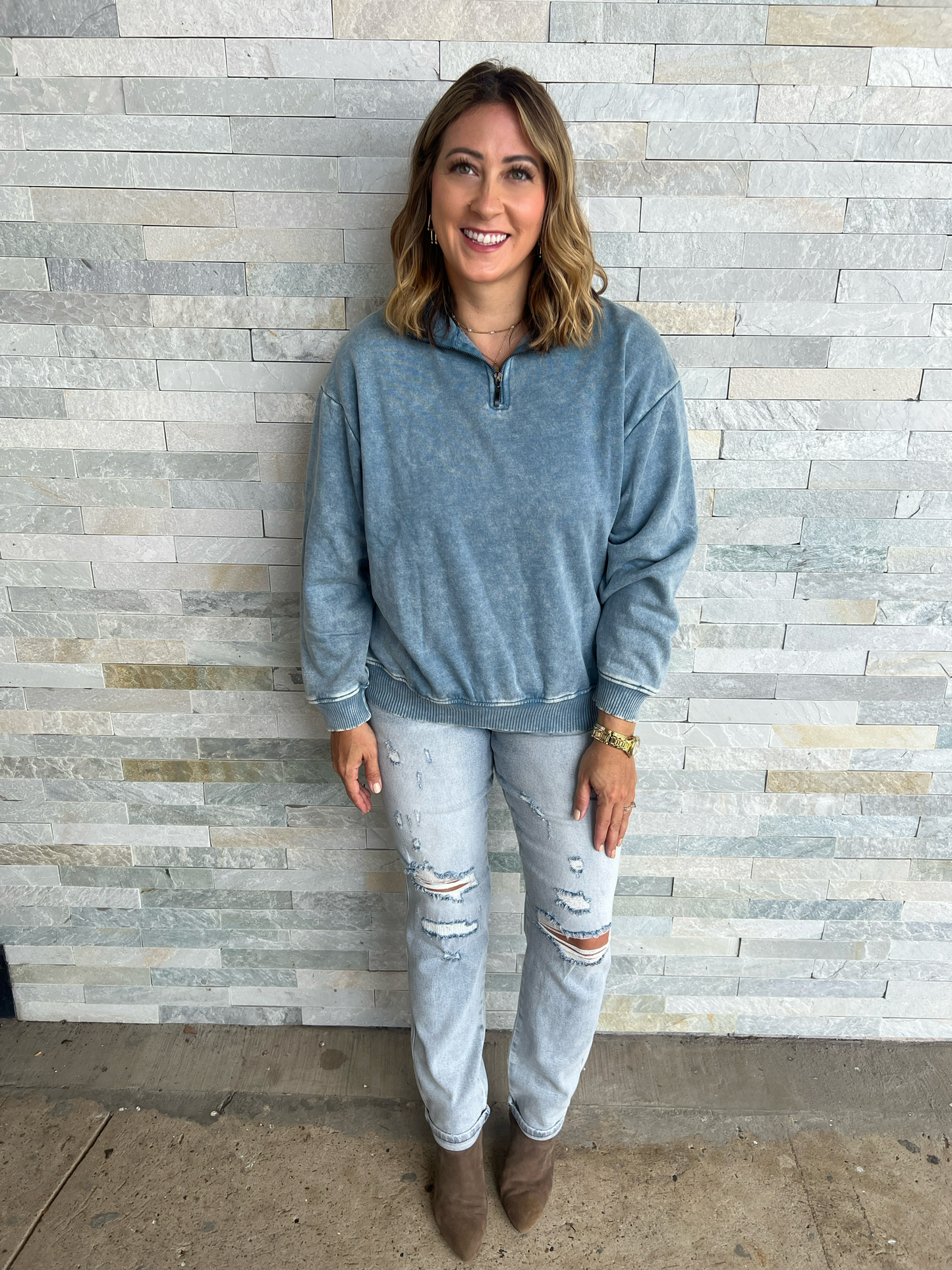 . My Favorite Acid Washed 1/2 Zip Fleece Pullover