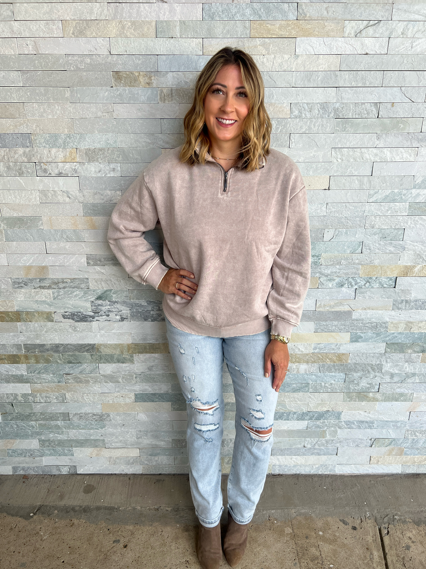 . My Favorite Acid Washed 1/2 Zip Fleece Pullover