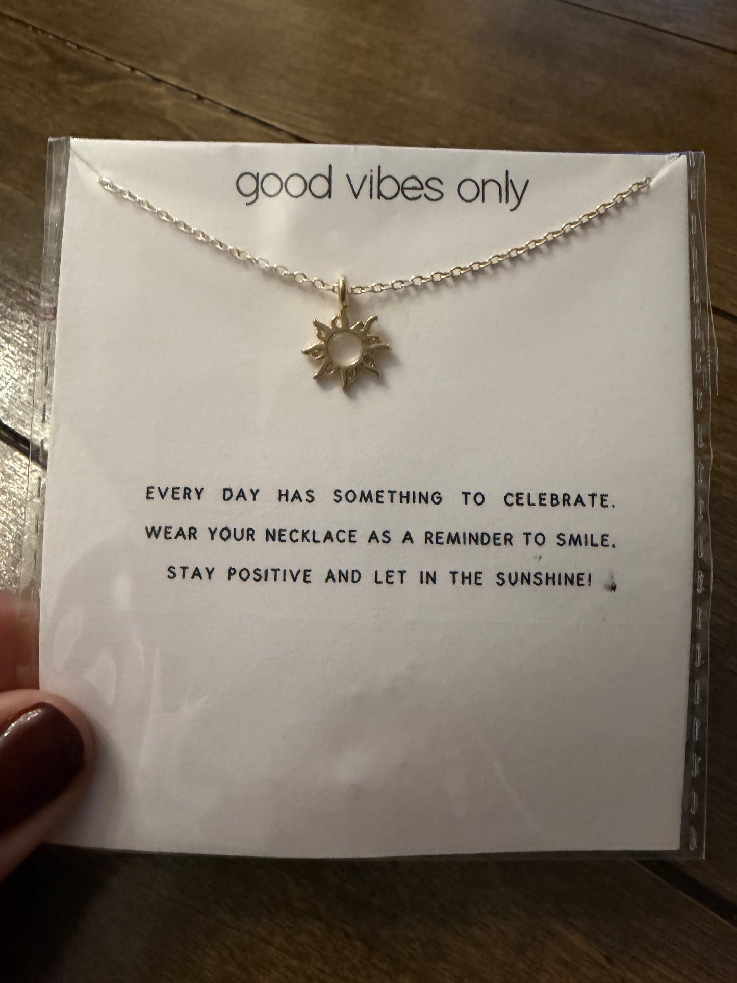 . Good Vibes Only Sun card Necklace