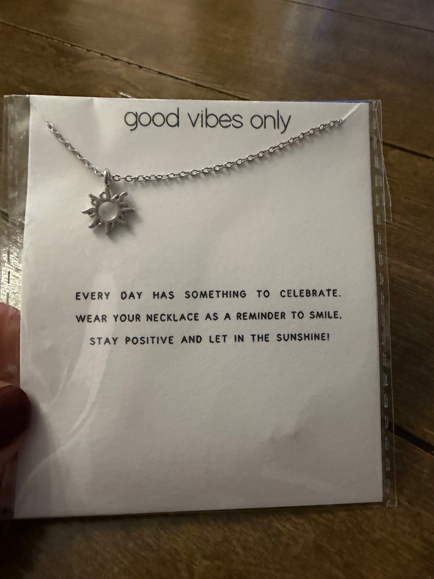 . Good Vibes Only Sun card Necklace