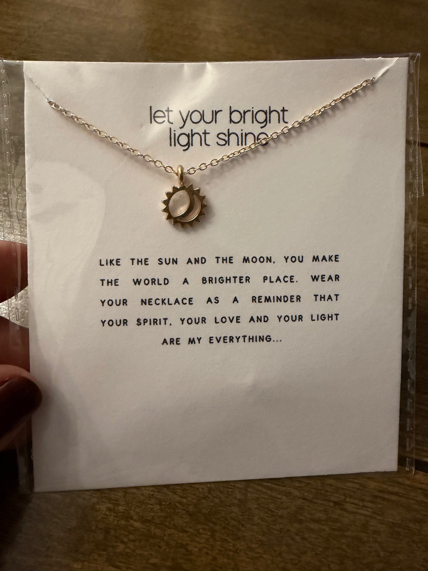 . Let Your Bright Light Shine Card Necklace in Gold