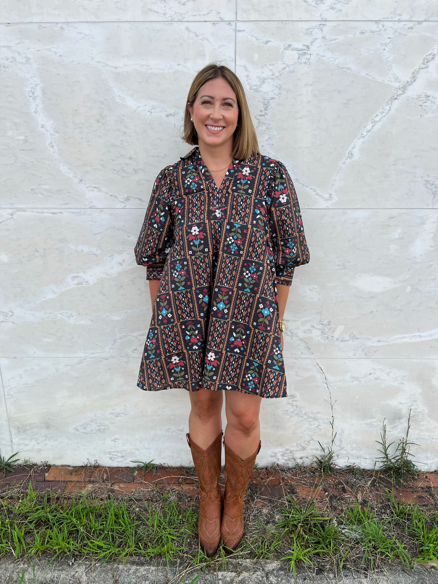 Verona Black Floral Pattern Swing Dress