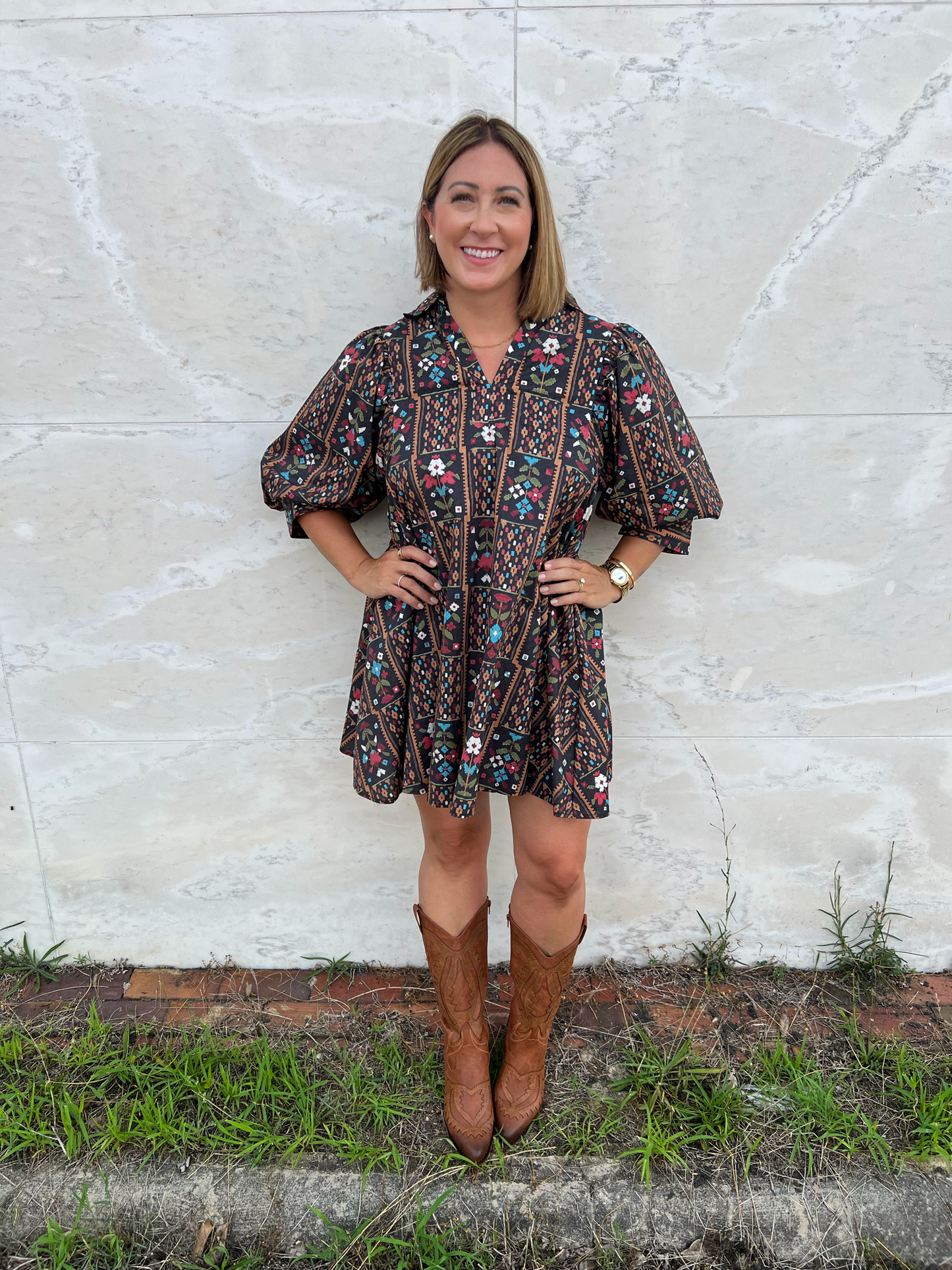 Verona Black Floral Pattern Swing Dress