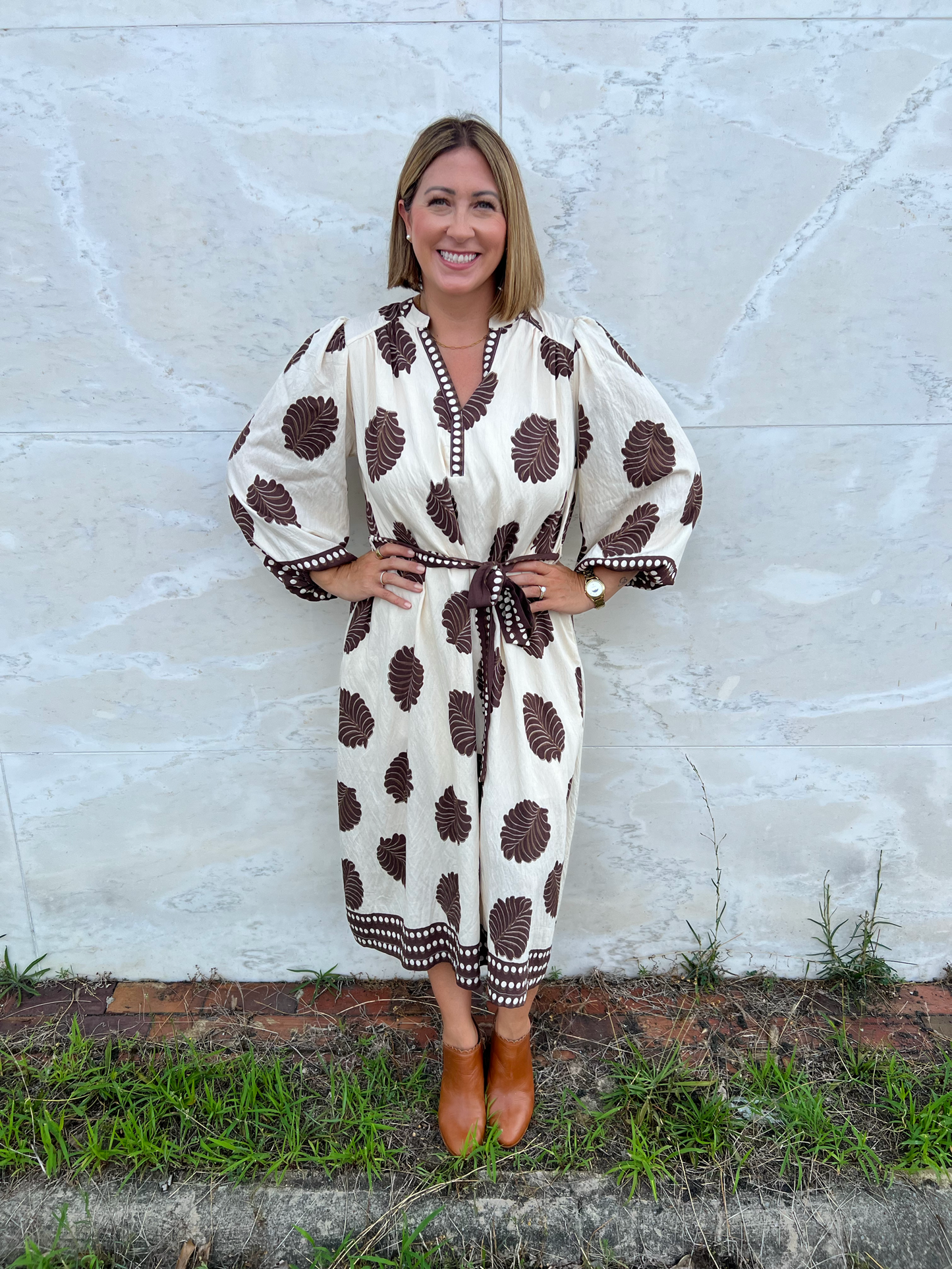 Autumn Leaves Belted Midi Dress