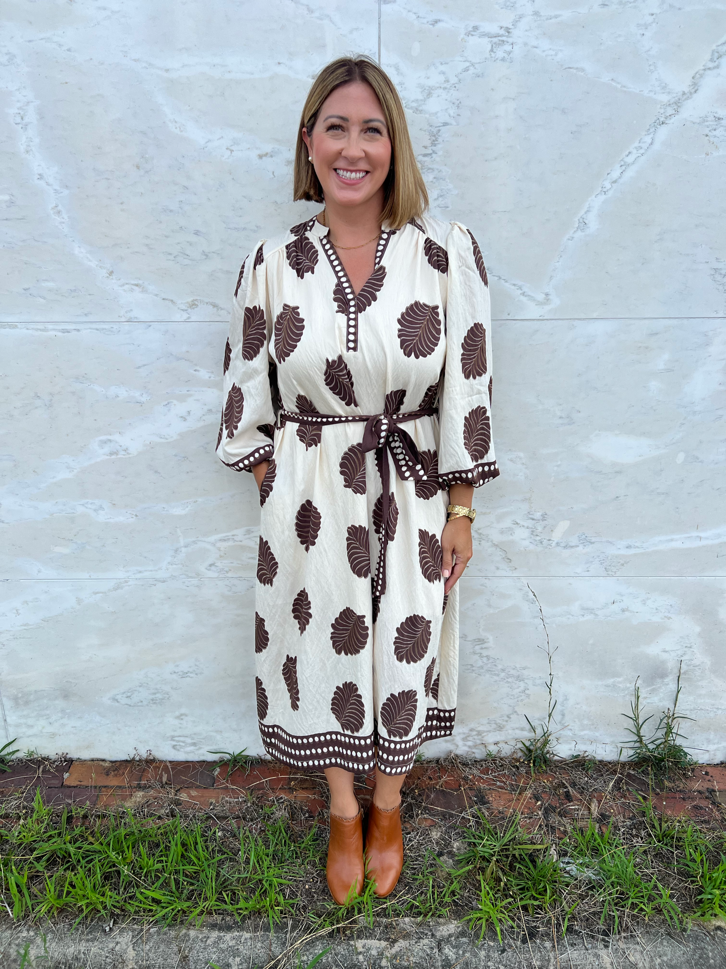 Autumn Leaves Belted Midi Dress