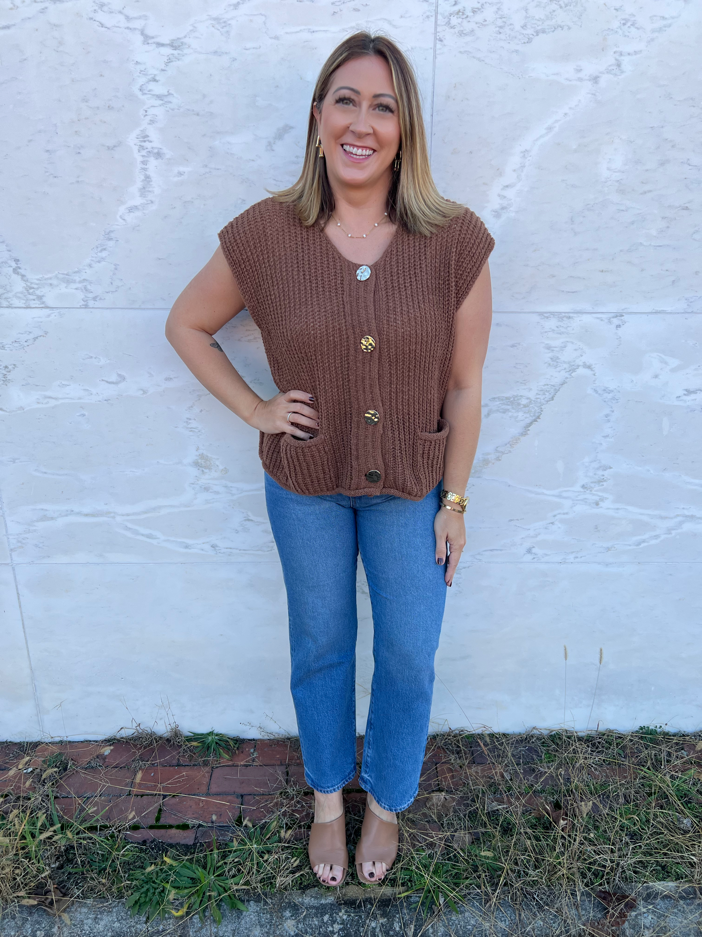 . Heart Love Gold Button Chunky Vest
