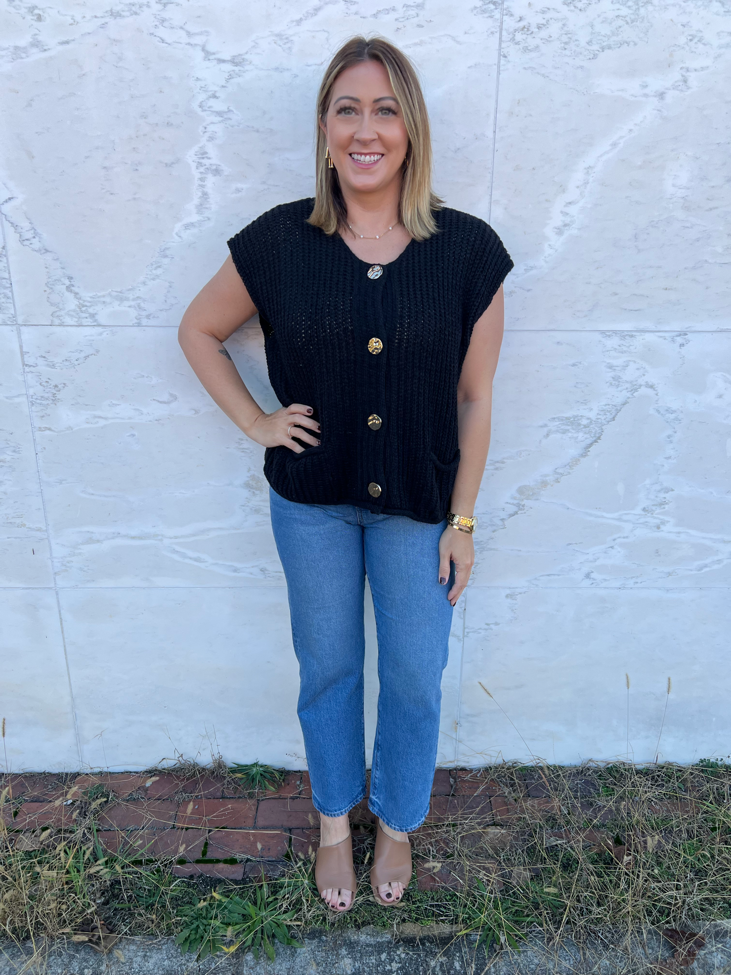 . Heart Love Gold Button Chunky Vest