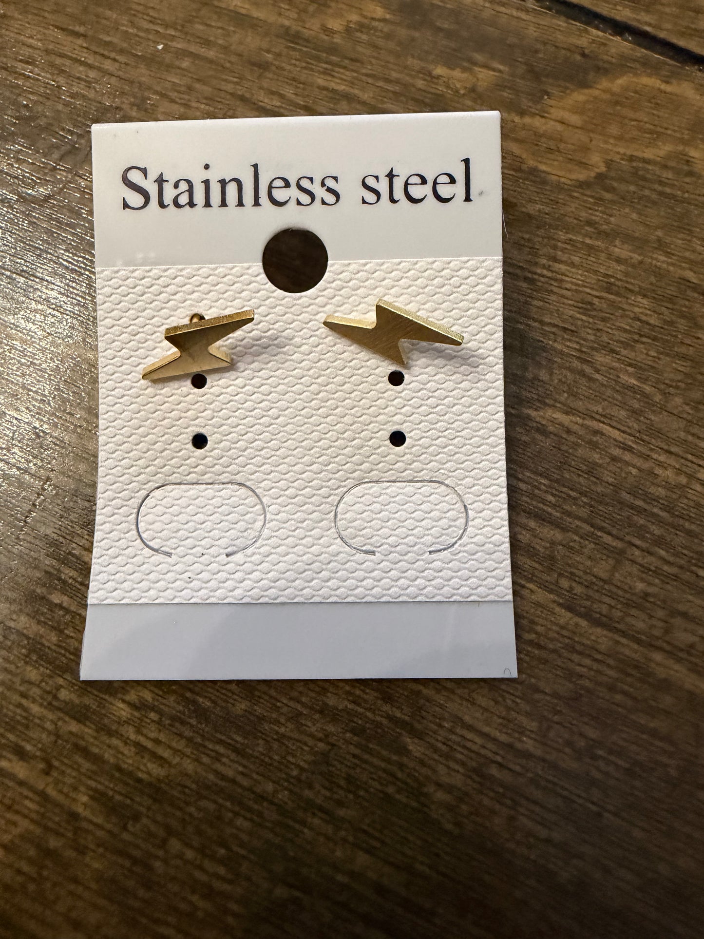 . Gold lightning Bolt Stud Earrings