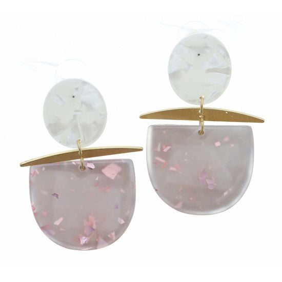 * White Resin Clear Pink Half Circle Earring