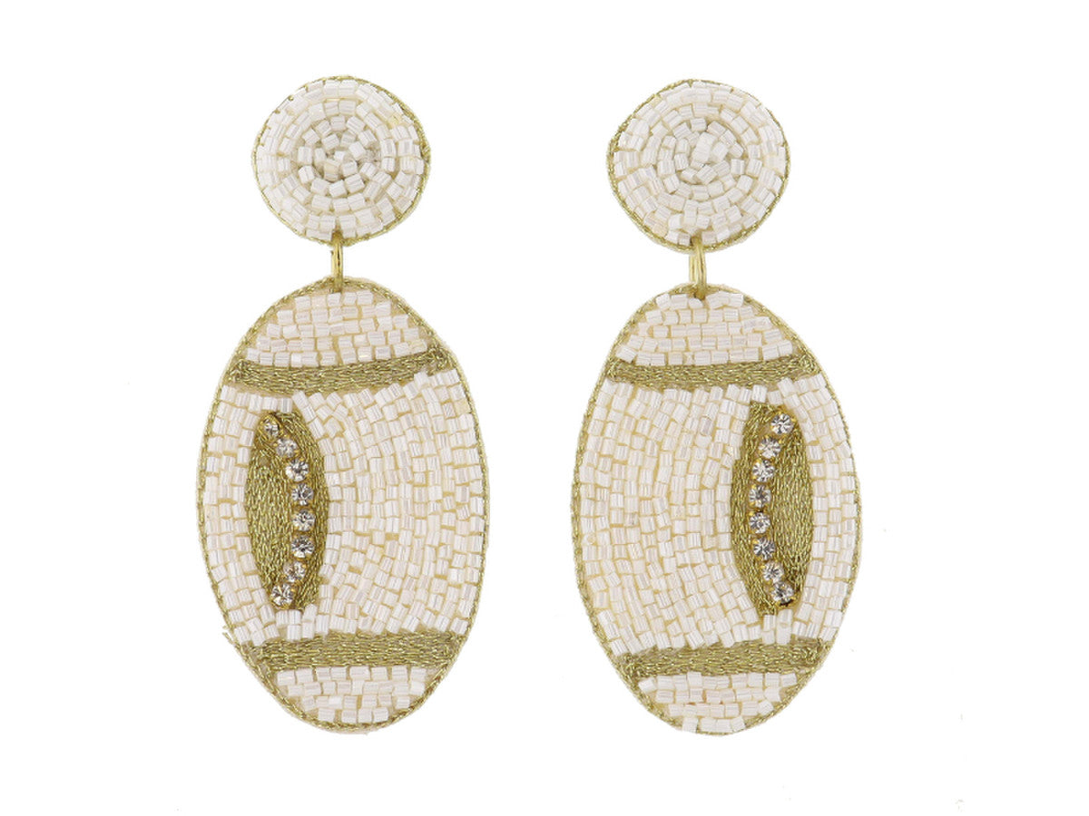 Load image into Gallery viewer, PEARLY WHITE BEADED FOOTBALL EARRINGS
