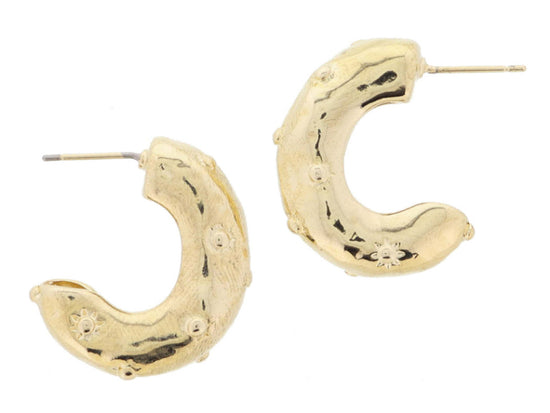 * CHUNKY GOLD WAVY HOOP WITH STUDDED ACCENTS EARRINGS
