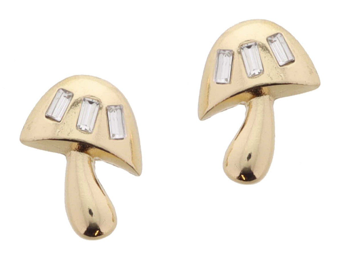 * GOLD MUSHROOM POST WITH BAGUETTE CRYSTAL ACCENTS EARRINGS